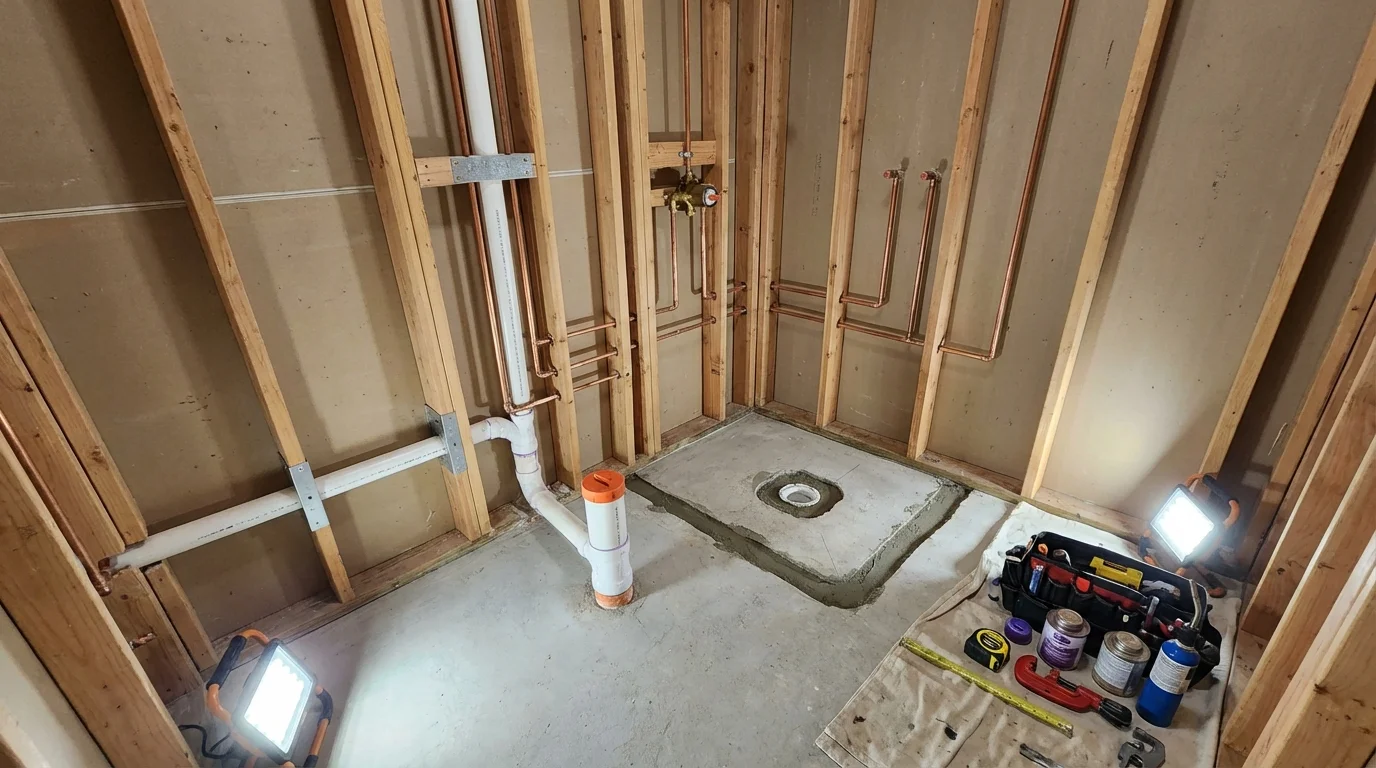 Bathroom rough-in plumbing during remodel by Johns Plumbing LLC in Vernal