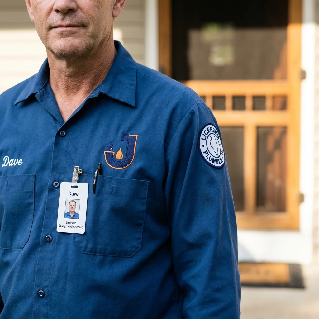 Licensed plumber showing ID badge in Vernal, UT