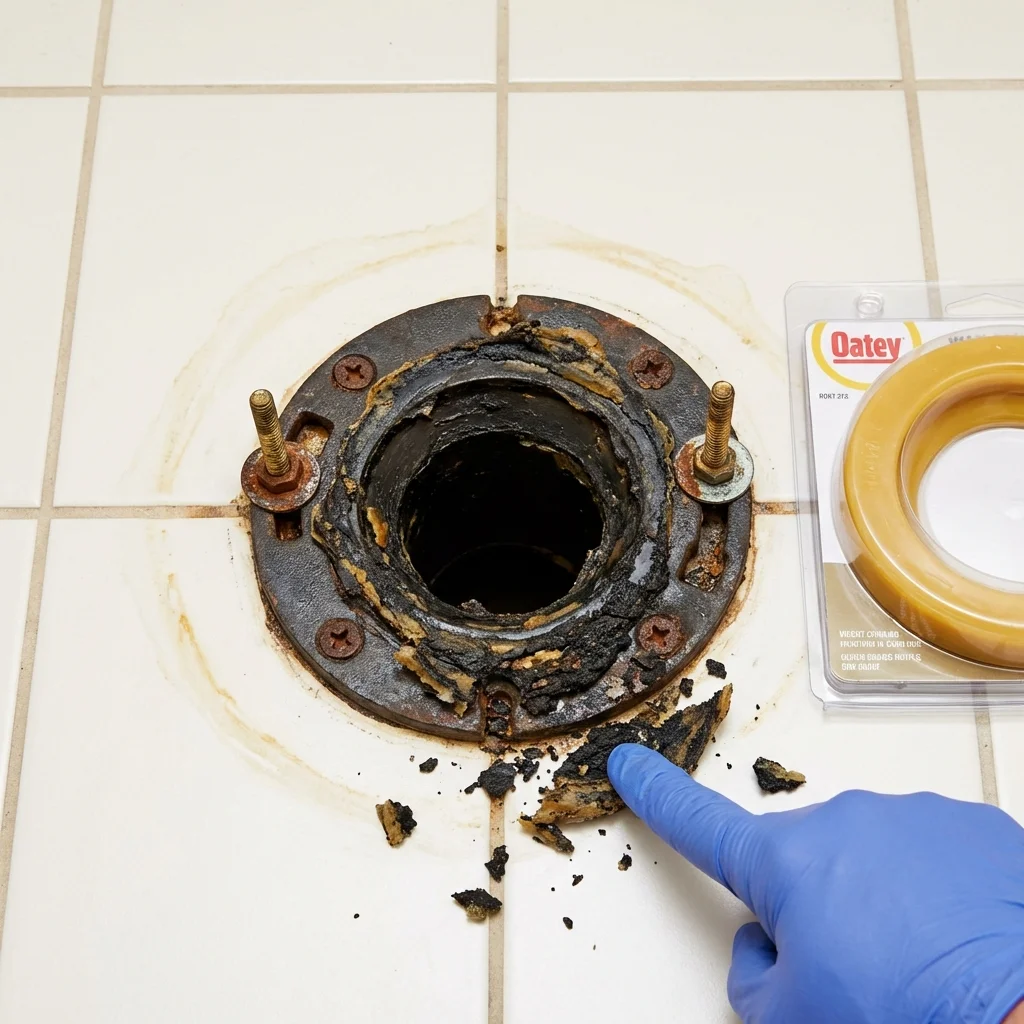 Failed wax ring showing water seepage at the base of a toilet in a Vernal, UT home